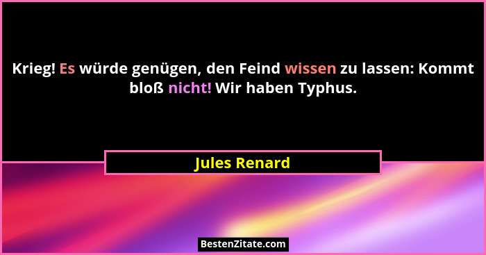 Krieg! Es würde genügen, den Feind wissen zu lassen: Kommt bloß nicht! Wir haben Typhus.... - Jules Renard