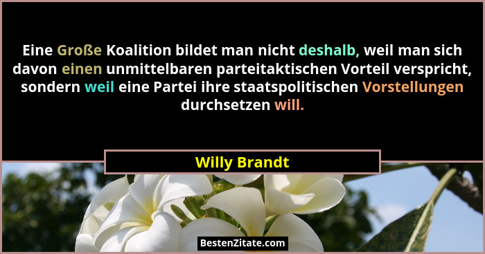 Eine Große Koalition bildet man nicht deshalb, weil man sich davon einen unmittelbaren parteitaktischen Vorteil verspricht, sondern wei... - Willy Brandt