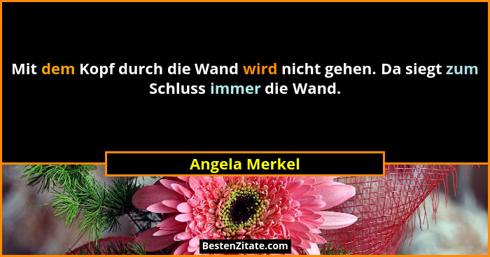 Mit dem Kopf durch die Wand wird nicht gehen. Da siegt zum Schluss immer die Wand.... - Angela Merkel