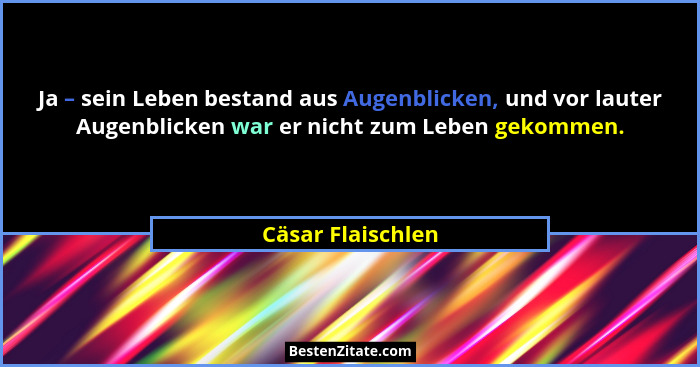 Ja – sein Leben bestand aus Augenblicken, und vor lauter Augenblicken war er nicht zum Leben gekommen.... - Cäsar Flaischlen