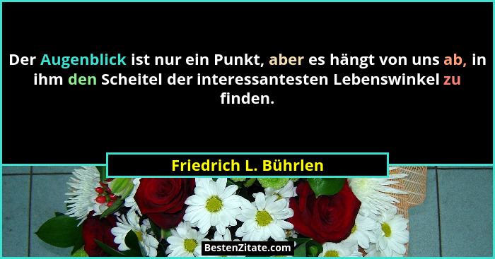 Der Augenblick ist nur ein Punkt, aber es hängt von uns ab, in ihm den Scheitel der interessantesten Lebenswinkel zu finden.... - Friedrich L. Bührlen