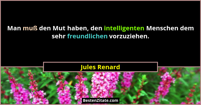Man muß den Mut haben, den intelligenten Menschen dem sehr freundlichen vorzuziehen.... - Jules Renard