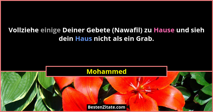 Vollziehe einige Deiner Gebete (Nawafil) zu Hause und sieh dein Haus nicht als ein Grab.... - Mohammed