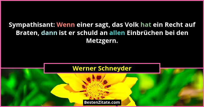 Sympathisant: Wenn einer sagt, das Volk hat ein Recht auf Braten, dann ist er schuld an allen Einbrüchen bei den Metzgern.... - Werner Schneyder