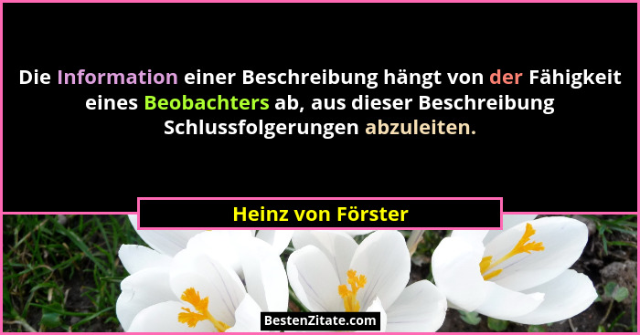 Die Information einer Beschreibung hängt von der Fähigkeit eines Beobachters ab, aus dieser Beschreibung Schlussfolgerungen abzule... - Heinz von Förster