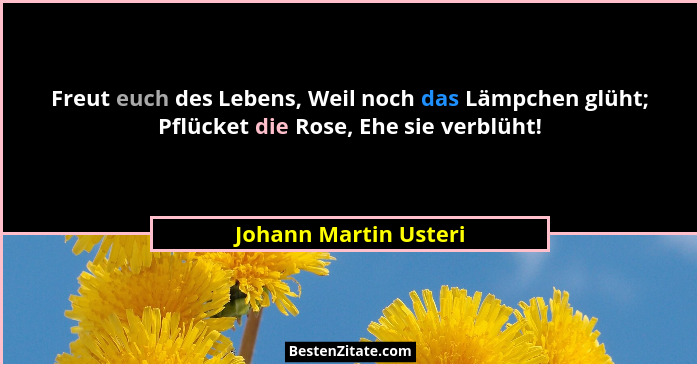 Freut euch des Lebens, Weil noch das Lämpchen glüht; Pflücket die Rose, Ehe sie verblüht!... - Johann Martin Usteri