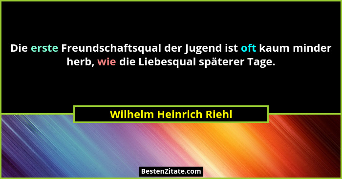 Die erste Freundschaftsqual der Jugend ist oft kaum minder herb, wie die Liebesqual späterer Tage.... - Wilhelm Heinrich Riehl