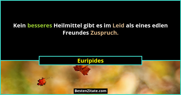 Kein besseres Heilmittel gibt es im Leid als eines edlen Freundes Zuspruch.... - Euripides