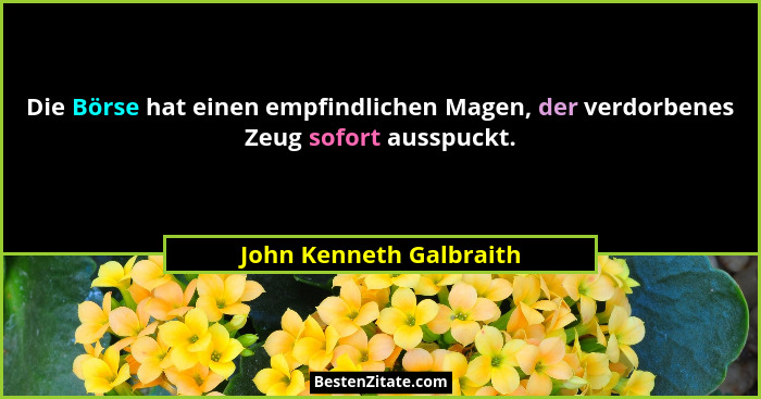 Die Börse hat einen empfindlichen Magen, der verdorbenes Zeug sofort ausspuckt.... - John Kenneth Galbraith