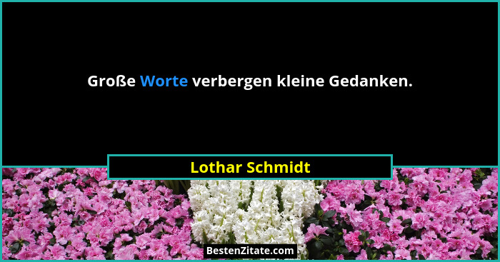 Große Worte verbergen kleine Gedanken.... - Lothar Schmidt