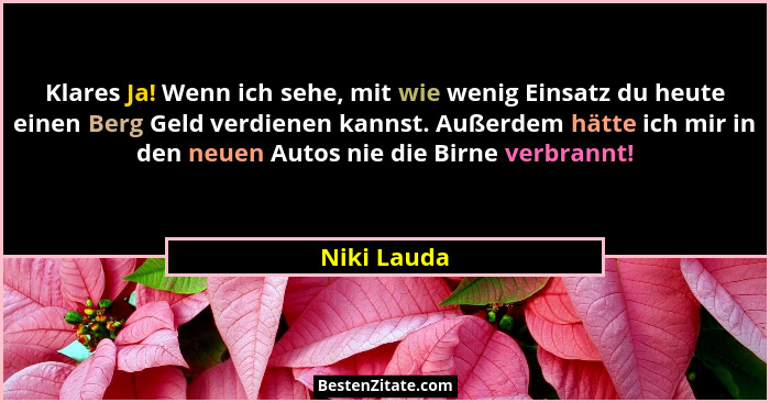 Klares Ja! Wenn ich sehe, mit wie wenig Einsatz du heute einen Berg Geld verdienen kannst. Außerdem hätte ich mir in den neuen Autos nie... - Niki Lauda
