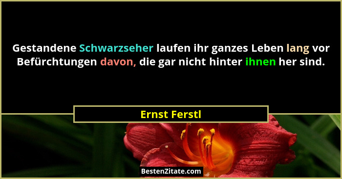 Gestandene Schwarzseher laufen ihr ganzes Leben lang vor Befürchtungen davon, die gar nicht hinter ihnen her sind.... - Ernst Ferstl