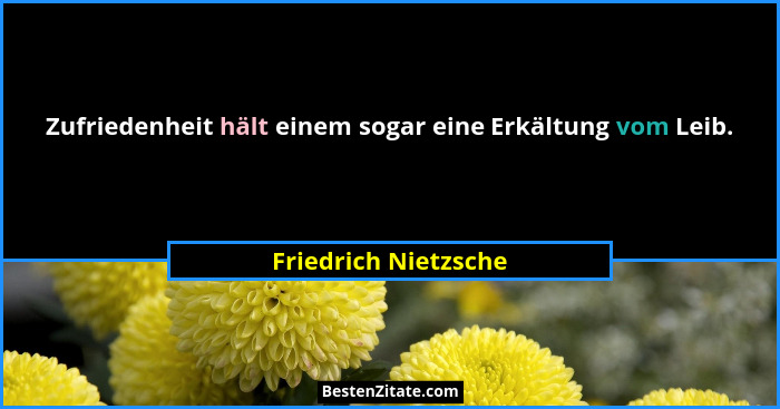 Zufriedenheit hält einem sogar eine Erkältung vom Leib.... - Friedrich Nietzsche