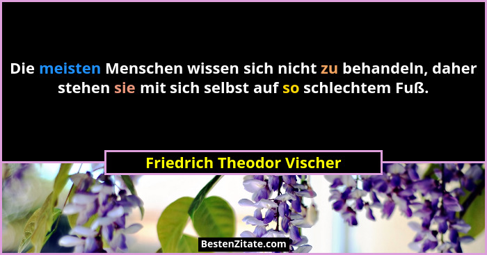 Die meisten Menschen wissen sich nicht zu behandeln, daher stehen sie mit sich selbst auf so schlechtem Fuß.... - Friedrich Theodor Vischer