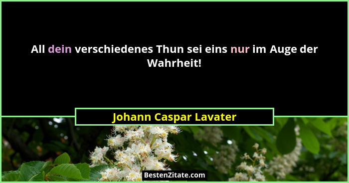 All dein verschiedenes Thun sei eins nur im Auge der Wahrheit!... - Johann Caspar Lavater
