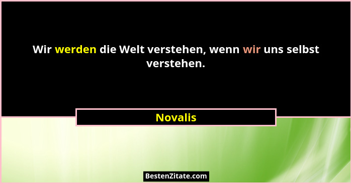 Wir werden die Welt verstehen, wenn wir uns selbst verstehen.... - Novalis