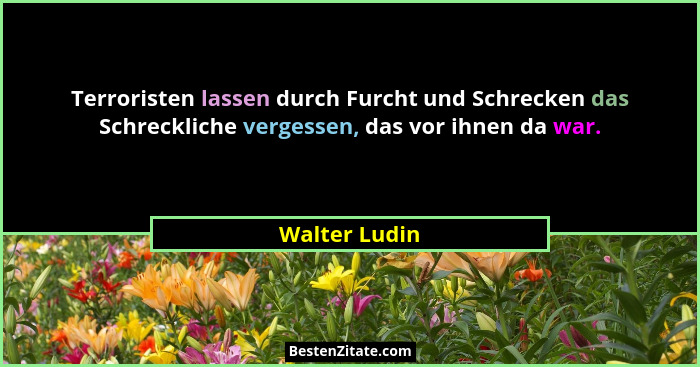 Terroristen lassen durch Furcht und Schrecken das Schreckliche vergessen, das vor ihnen da war.... - Walter Ludin