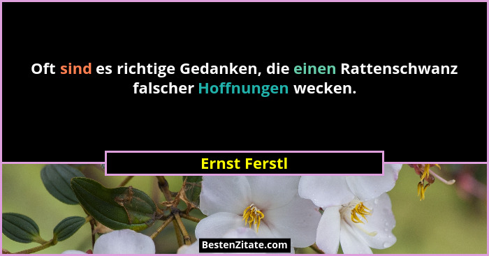Oft sind es richtige Gedanken, die einen Rattenschwanz falscher Hoffnungen wecken.... - Ernst Ferstl