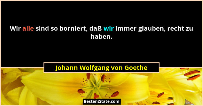 Wir alle sind so borniert, daß wir immer glauben, recht zu haben.... - Johann Wolfgang von Goethe