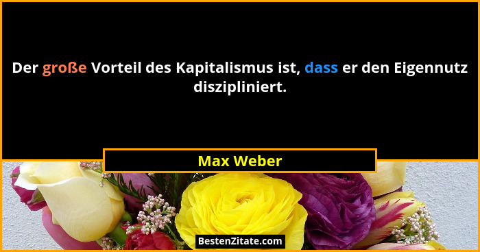 Der große Vorteil des Kapitalismus ist, dass er den Eigennutz diszipliniert.... - Max Weber