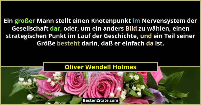 Ein großer Mann stellt einen Knotenpunkt im Nervensystem der Gesellschaft dar, oder, um ein anders Bild zu wählen, einen strat... - Oliver Wendell Holmes