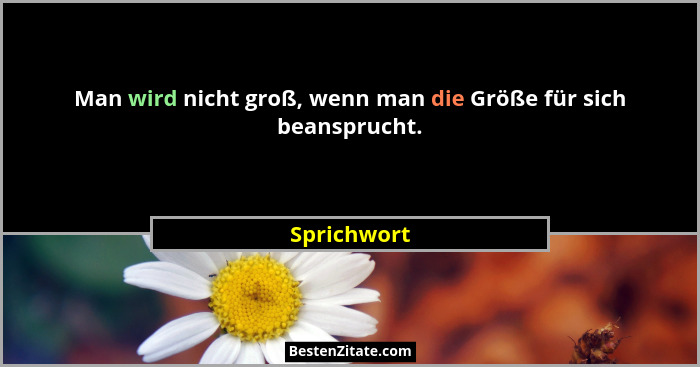Man wird nicht groß, wenn man die Größe für sich beansprucht.... - Sprichwort
