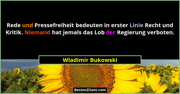 Rede und Pressefreiheit bedeuten in erster Linie Recht und Kritik. Niemand hat jemals das Lob der Regierung verboten.... - Wladimir Bukowski