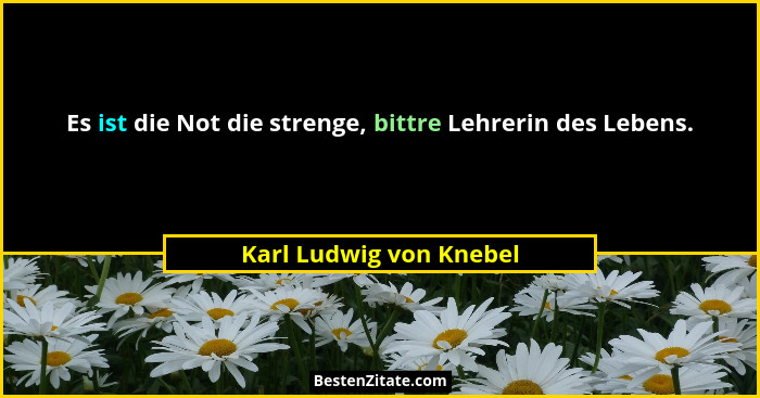 Es ist die Not die strenge, bittre Lehrerin des Lebens.... - Karl Ludwig von Knebel