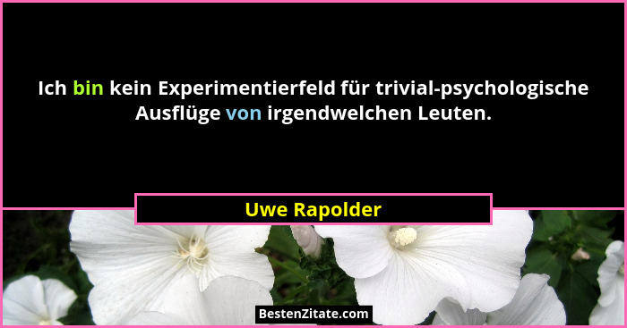 Ich bin kein Experimentierfeld für trivial-psychologische Ausflüge von irgendwelchen Leuten.... - Uwe Rapolder