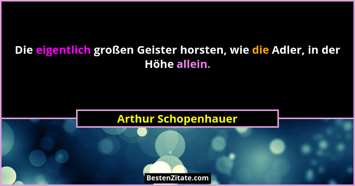 Die eigentlich großen Geister horsten, wie die Adler, in der Höhe allein.... - Arthur Schopenhauer