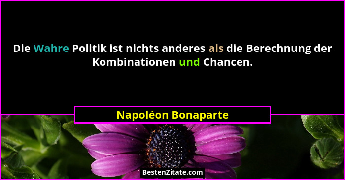 Die Wahre Politik ist nichts anderes als die Berechnung der Kombinationen und Chancen.... - Napoléon Bonaparte