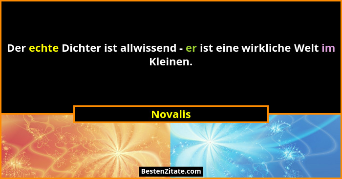 Der echte Dichter ist allwissend - er ist eine wirkliche Welt im Kleinen.... - Novalis