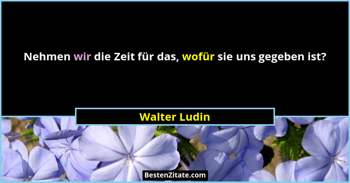 Nehmen wir die Zeit für das, wofür sie uns gegeben ist?... - Walter Ludin