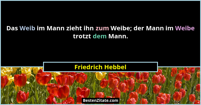 Das Weib im Mann zieht ihn zum Weibe; der Mann im Weibe trotzt dem Mann.... - Friedrich Hebbel