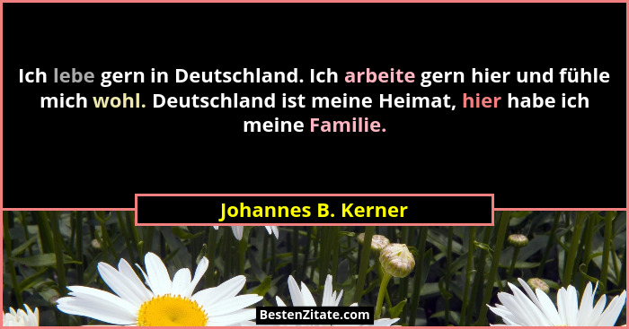 Ich lebe gern in Deutschland. Ich arbeite gern hier und fühle mich wohl. Deutschland ist meine Heimat, hier habe ich meine Famili... - Johannes B. Kerner