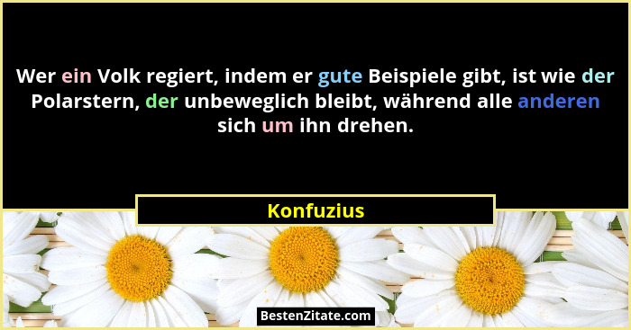 Wer ein Volk regiert, indem er gute Beispiele gibt, ist wie der Polarstern, der unbeweglich bleibt, während alle anderen sich um ihn drehe... - Konfuzius
