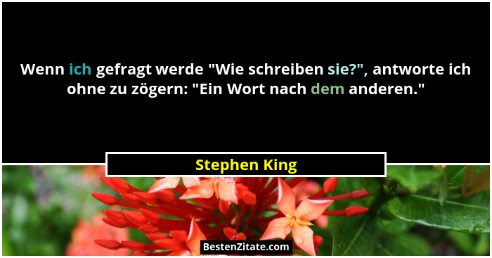 Wenn ich gefragt werde "Wie schreiben sie?", antworte ich ohne zu zögern: "Ein Wort nach dem anderen."... - Stephen King