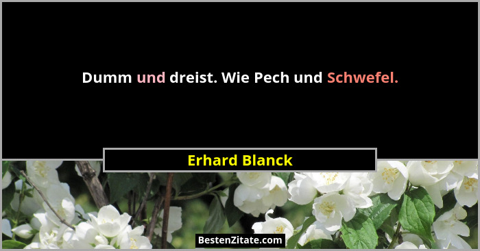 Dumm und dreist. Wie Pech und Schwefel.... - Erhard Blanck