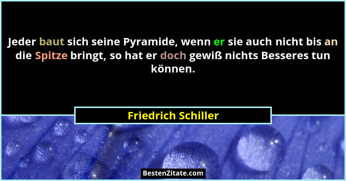 Jeder baut sich seine Pyramide, wenn er sie auch nicht bis an die Spitze bringt, so hat er doch gewiß nichts Besseres tun können.... - Friedrich Schiller