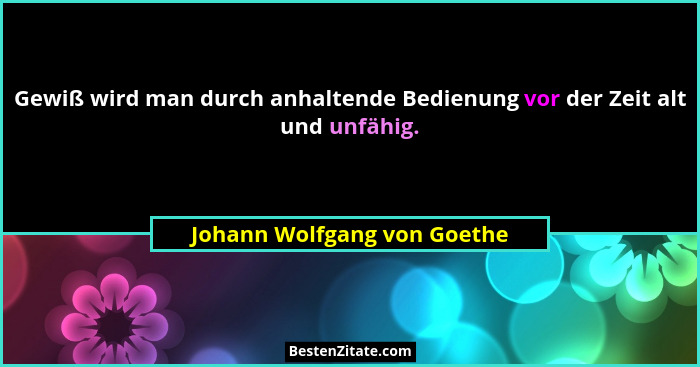 Gewiß wird man durch anhaltende Bedienung vor der Zeit alt und unfähig.... - Johann Wolfgang von Goethe
