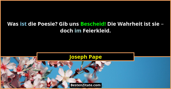 Was ist die Poesie? Gib uns Bescheid! Die Wahrheit ist sie – doch im Feierkleid.... - Joseph Pape