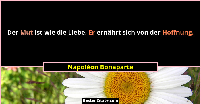 Der Mut ist wie die Liebe. Er ernährt sich von der Hoffnung.... - Napoléon Bonaparte