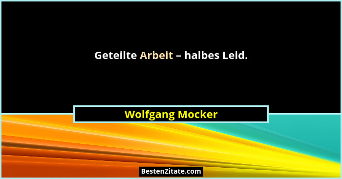 Geteilte Arbeit – halbes Leid.... - Wolfgang Mocker