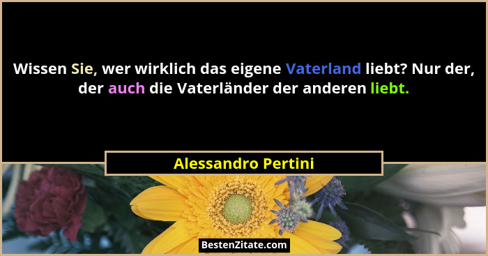 Wissen Sie, wer wirklich das eigene Vaterland liebt? Nur der, der auch die Vaterländer der anderen liebt.... - Alessandro Pertini