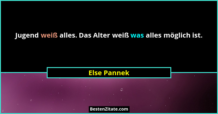 Jugend weiß alles. Das Alter weiß was alles möglich ist.... - Else Pannek