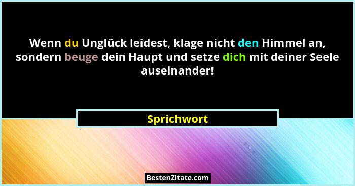 Wenn du Unglück leidest, klage nicht den Himmel an, sondern beuge dein Haupt und setze dich mit deiner Seele auseinander!... - Sprichwort