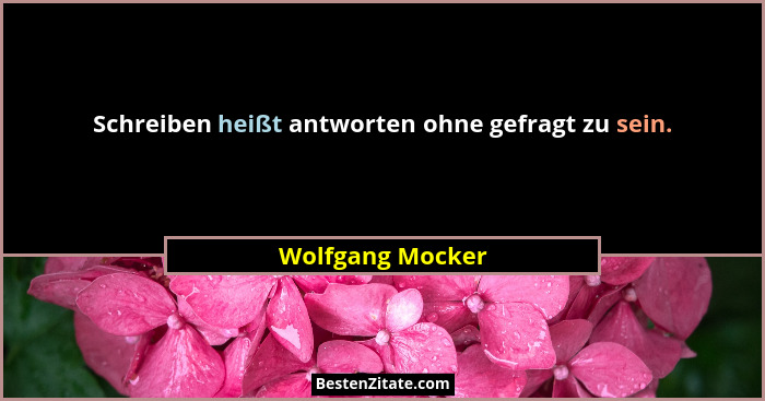 Schreiben heißt antworten ohne gefragt zu sein.... - Wolfgang Mocker
