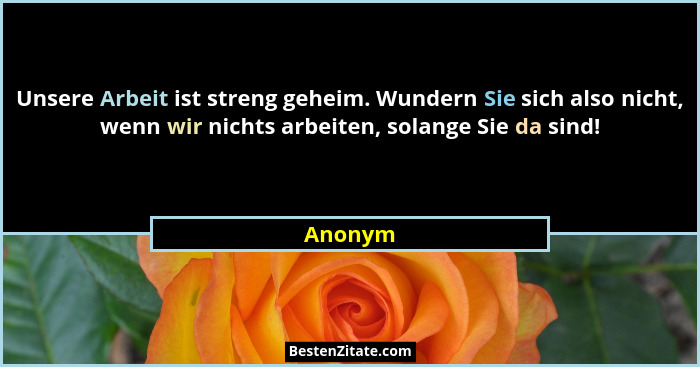 Unsere Arbeit ist streng geheim. Wundern Sie sich also nicht, wenn wir nichts arbeiten, solange Sie da sind!... - Anonym