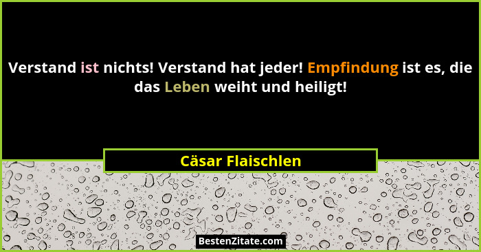 Verstand ist nichts! Verstand hat jeder! Empfindung ist es, die das Leben weiht und heiligt!... - Cäsar Flaischlen