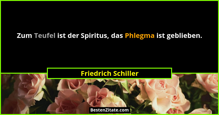 Zum Teufel ist der Spiritus, das Phlegma ist geblieben.... - Friedrich Schiller